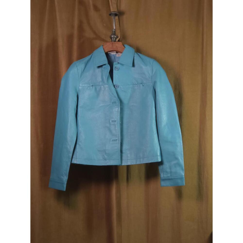 Vintage Newport News Cerulean Blue Leather Jacket 6